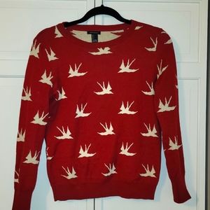 Red Crew Neck Bird Sweatwr